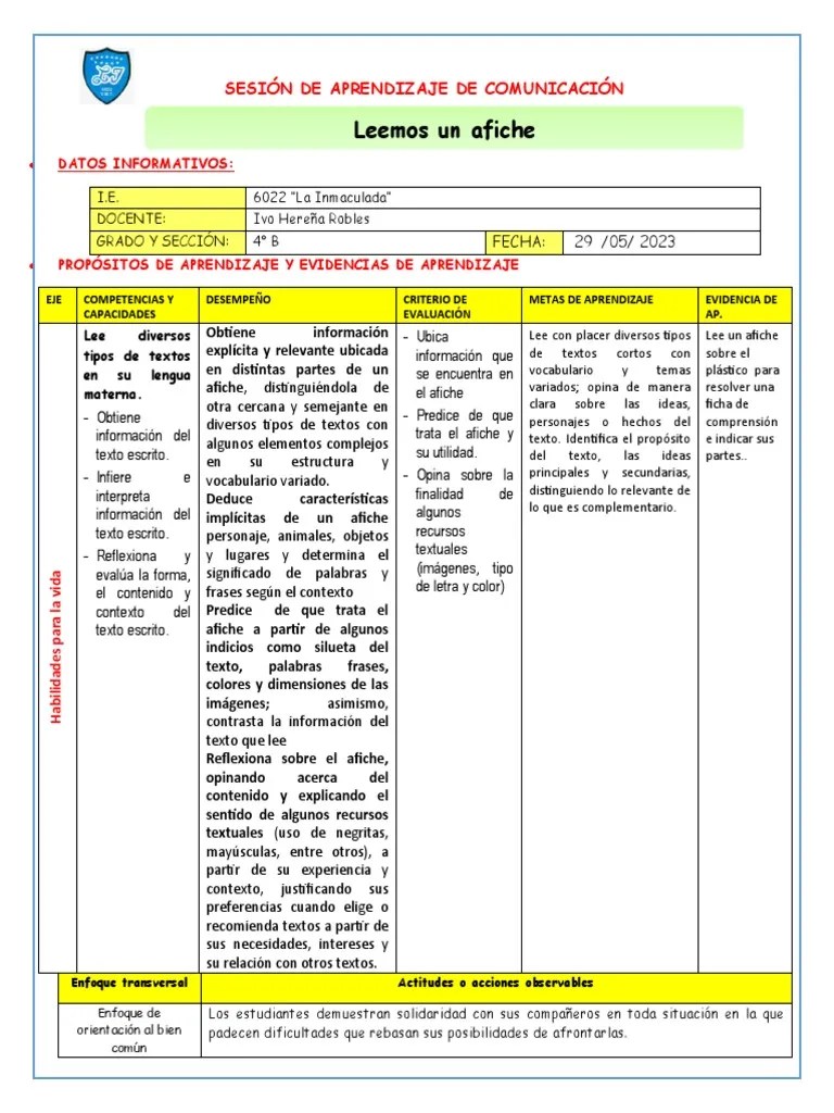Sesión Leemos Un Afiche | PDF
