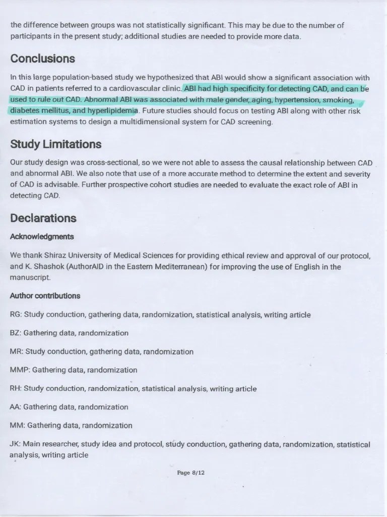 Abi (Ankle-Brachial Index) | PDF