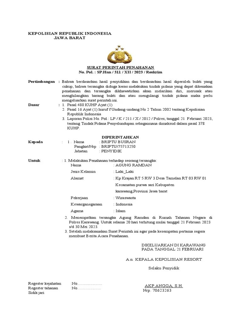 Surat Perintah Penahanan | PDF