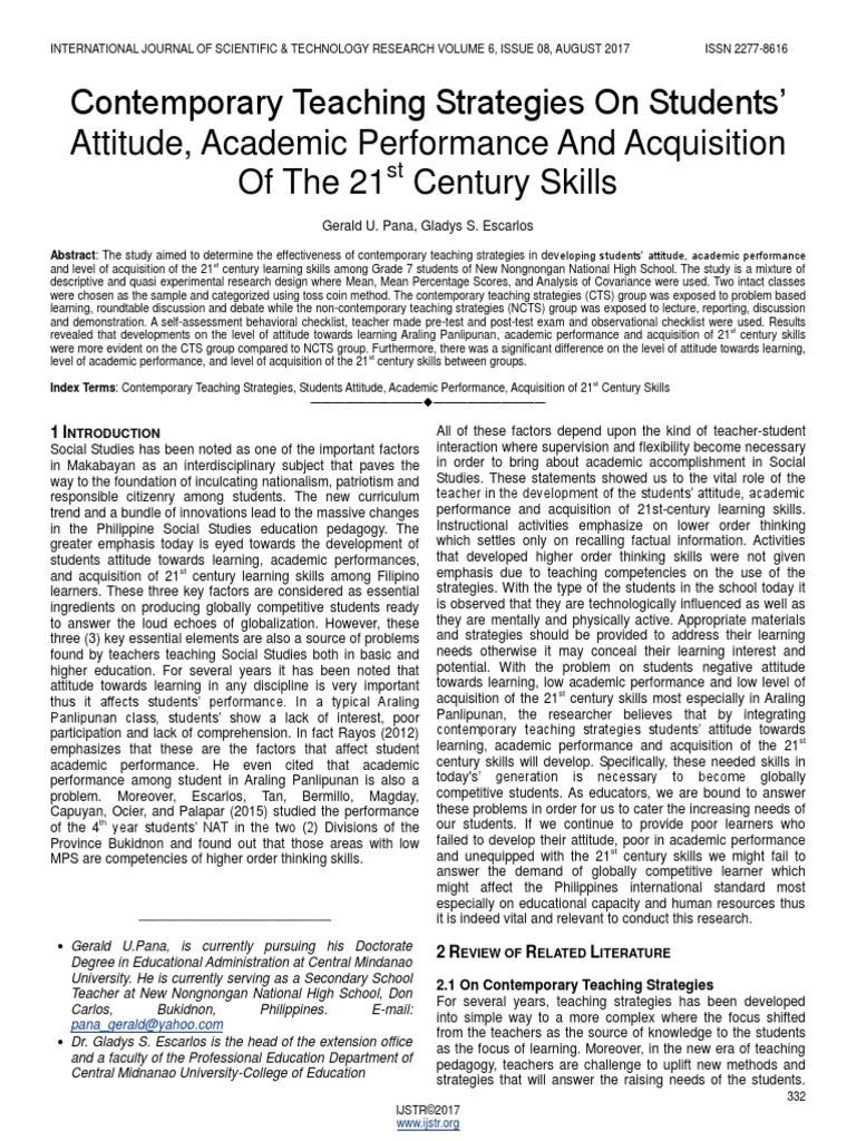 Contemporary Teaching Strategies On Students Attitude Academic ...