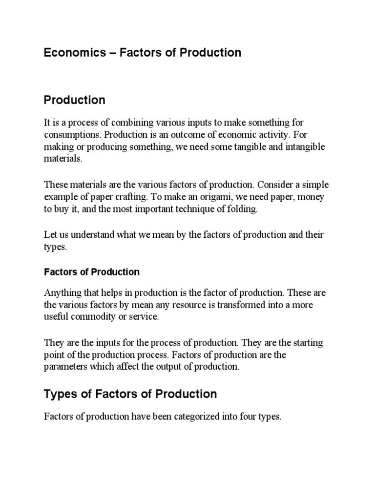 Economics - Factors Of Production | PDF | Factors Of Production ...