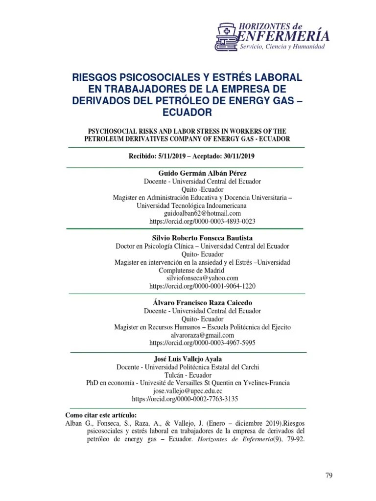 Jrealpesaldoval, 8 RIESGOS PSICOSOCIALES Y ESTRÉS LABORAL EN TRABAJADORES DE LA EMPRESA DE ...