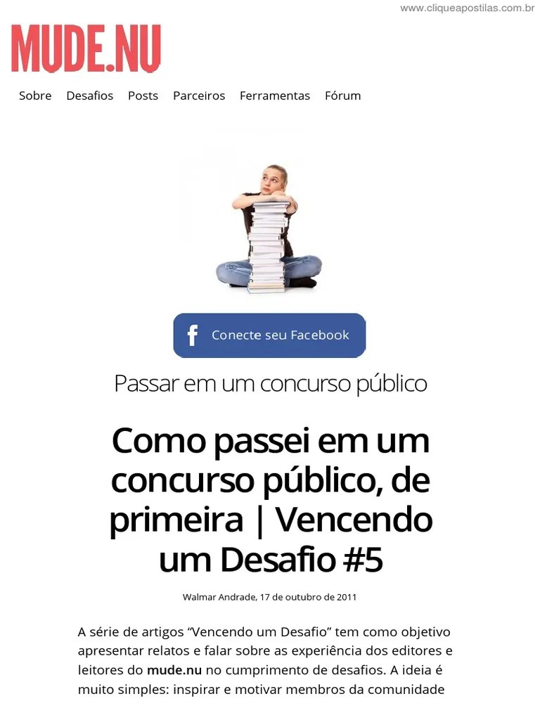 Como Passei Em Um Concurso Publico De Primeira - Vencendo Um Desafio 5 | PDF | Trabalho Social ...