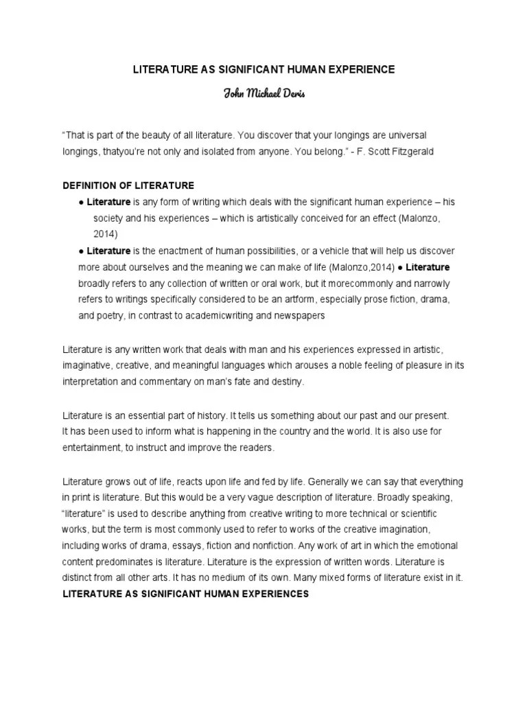 Literature As Significant Human Experience | PDF | Experience