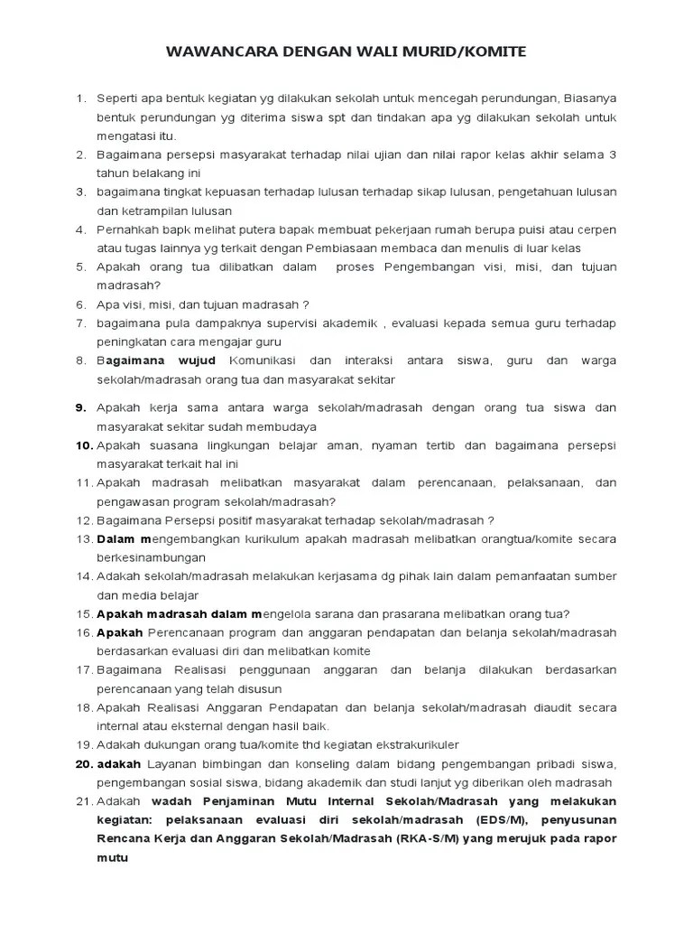 List Wawancara Orang Tua Siswa Dan Komite | PDF