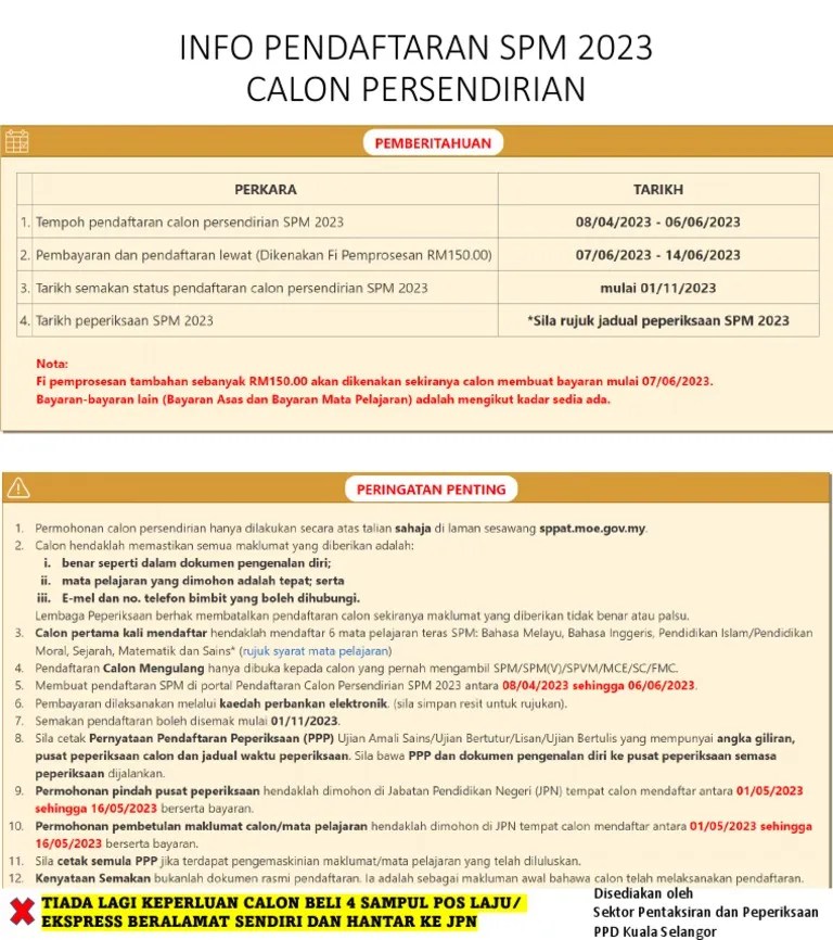 Info Pendaftaran SPM 2023 Calon Persendirian | PDF