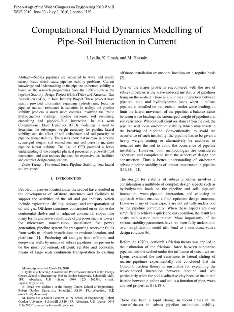 Computational Fluid Dynamics Modelling Of Pipe Soil Interaction In ...