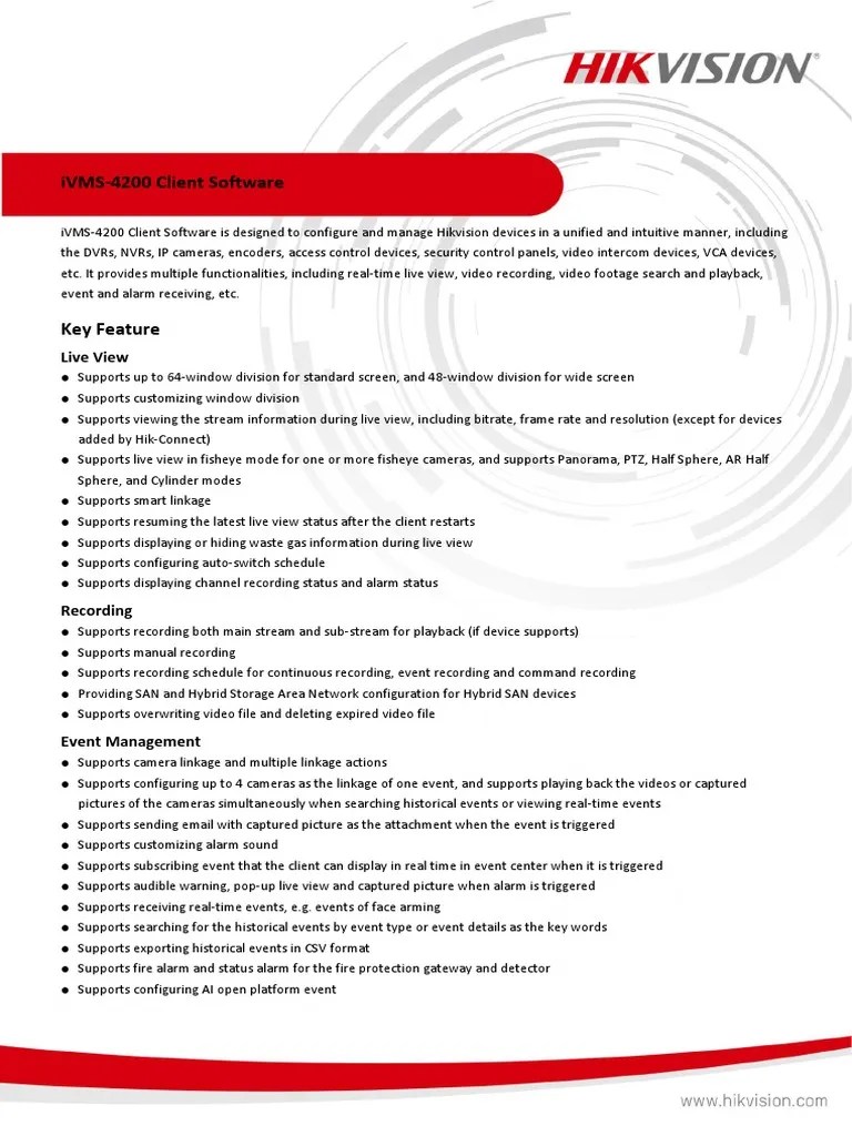 IVMS 4200 Client Software Datasheet | PDF | Computer Network ...