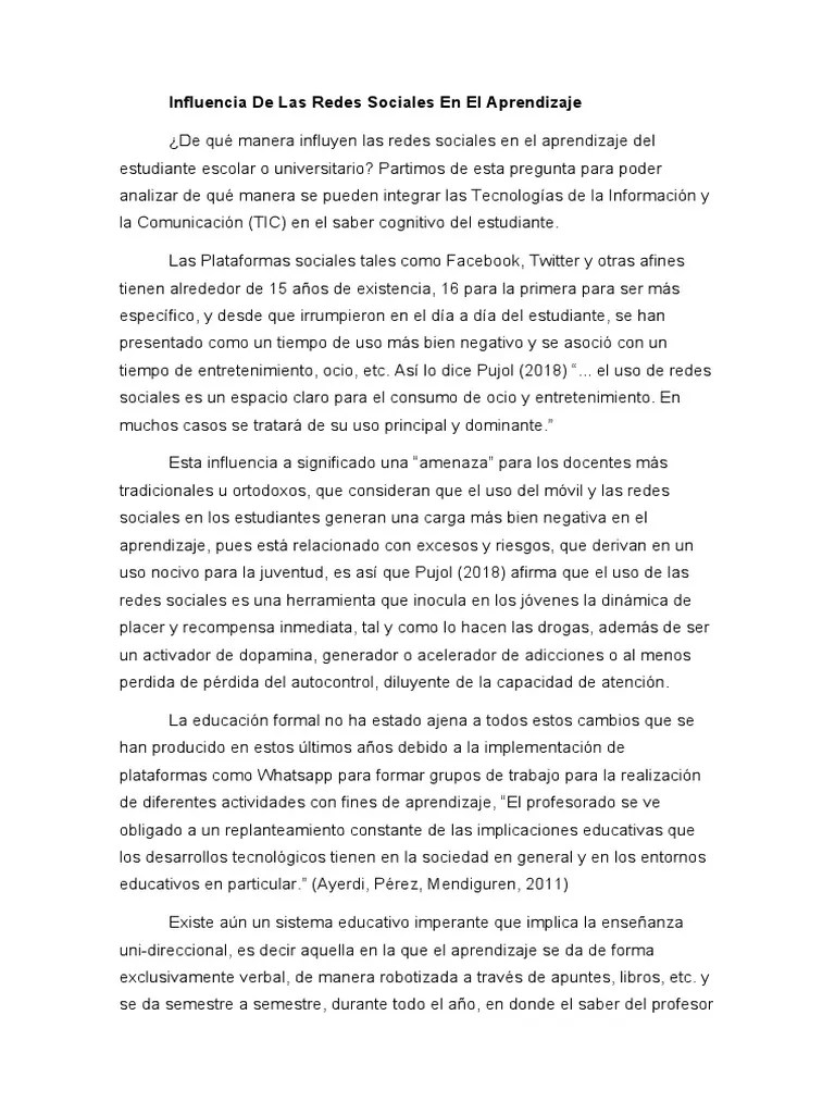 Influencia De Las Redes Sociales En El Aprendizaje | PDF