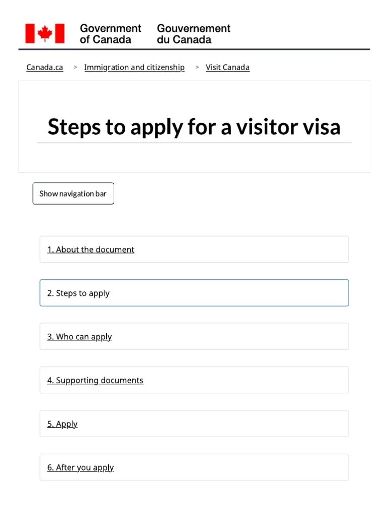 Steps To Apply For A Visitor Visa - Canada | PDF