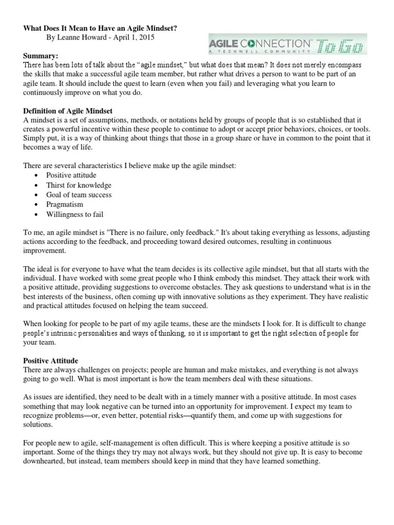 What Does It Mean To Have An Agile Mindset | PDF | Mindset | Agile ...
