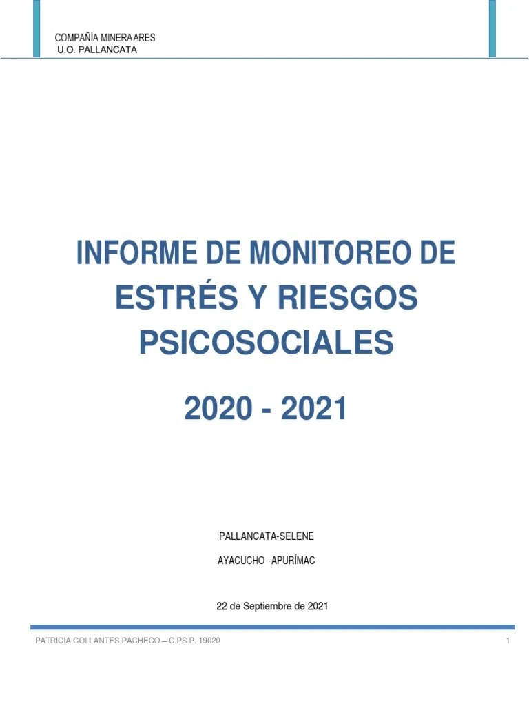 INFORME DE MONITOREO DE ESTRÉS Y RIESGOS PSICOSOCIALES 2020 - 2021 PALLANCATA SELENE - Act Sep ...