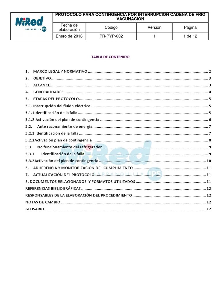 PR Pyp 002 Protocolo Contingencia Interrución Cadena D Frio Vacunación ...