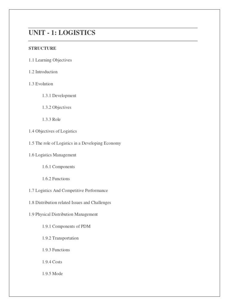 MZU-SEM I-MBA-Fundamentals Of Logistics And Supply Management-Unit 1 ...