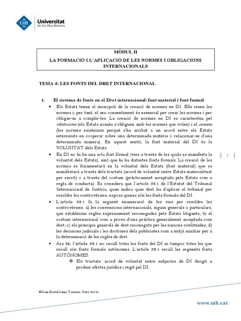 Tema 4 Las Fuentes Del Derecho Internacional | PDF
