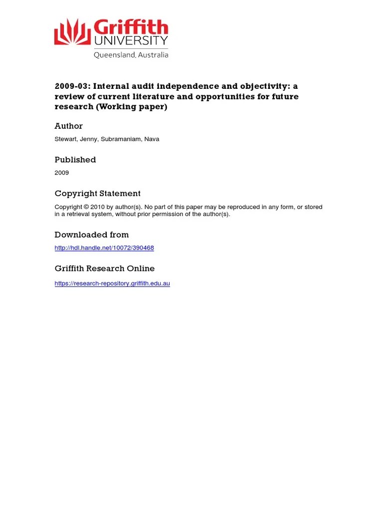2009 03 Internal Audit Independence And Objectivity A Review Of Current ...