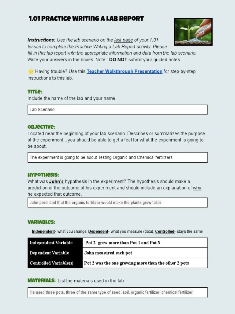 Josiah Genao 1.01 Exploring Life Lab Report | PDF | Experiment | Hypothesis