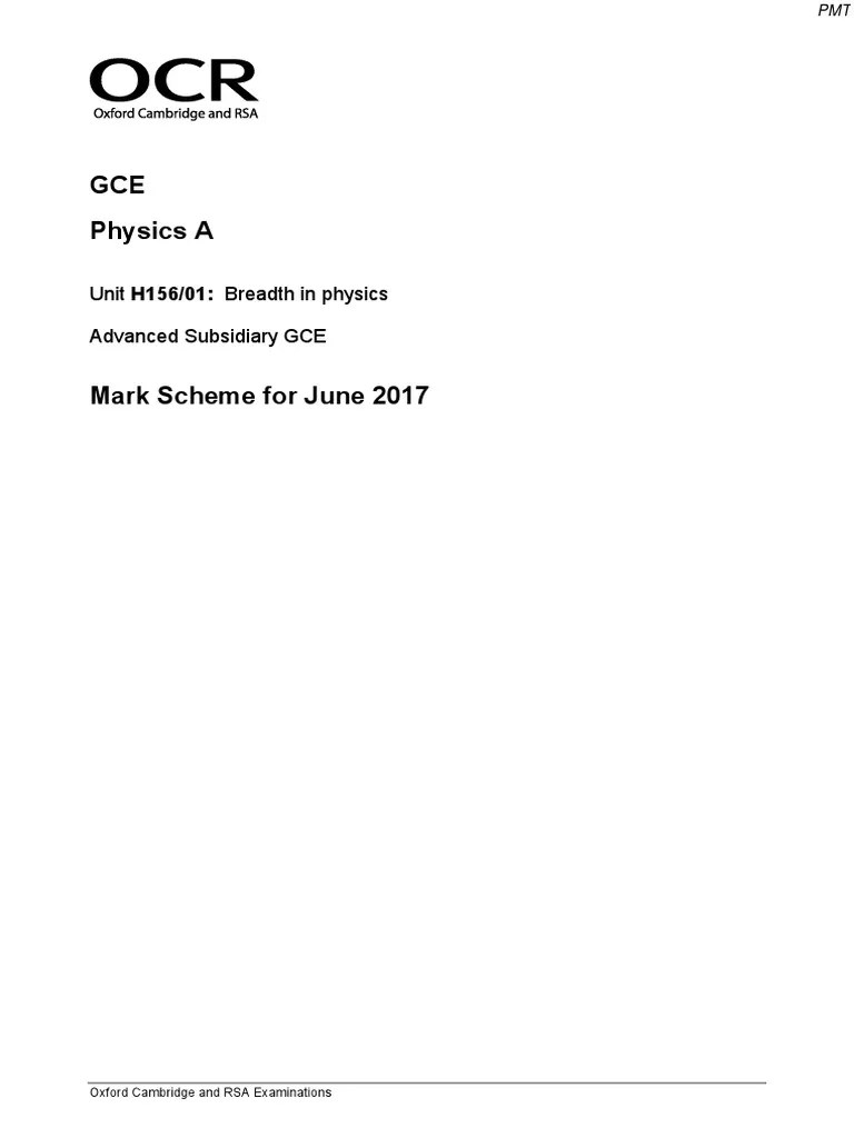 June 2017 MS - Paper 1 OCR (A) Physics AS-level | PDF | Phase (Waves) | Physics