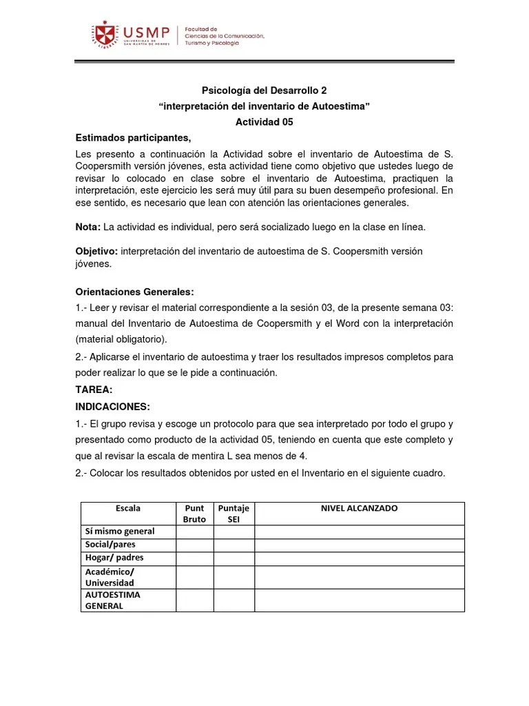Actividad 05 - Sem 2 - Sesion 03 - Interp - Autoestima | Descargar ...