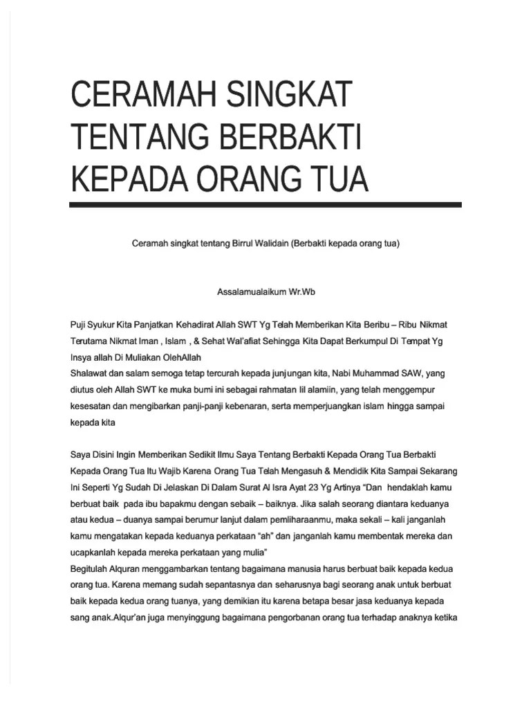 Ceramah Singkat Tentang Berbakti Kepada Orang Tua | PDF