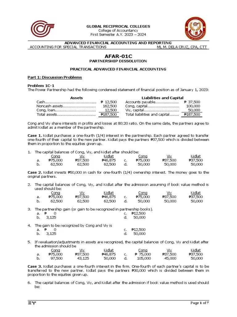 AFAR-01C Partnership Dissolution | PDF | Book Value | Partnership