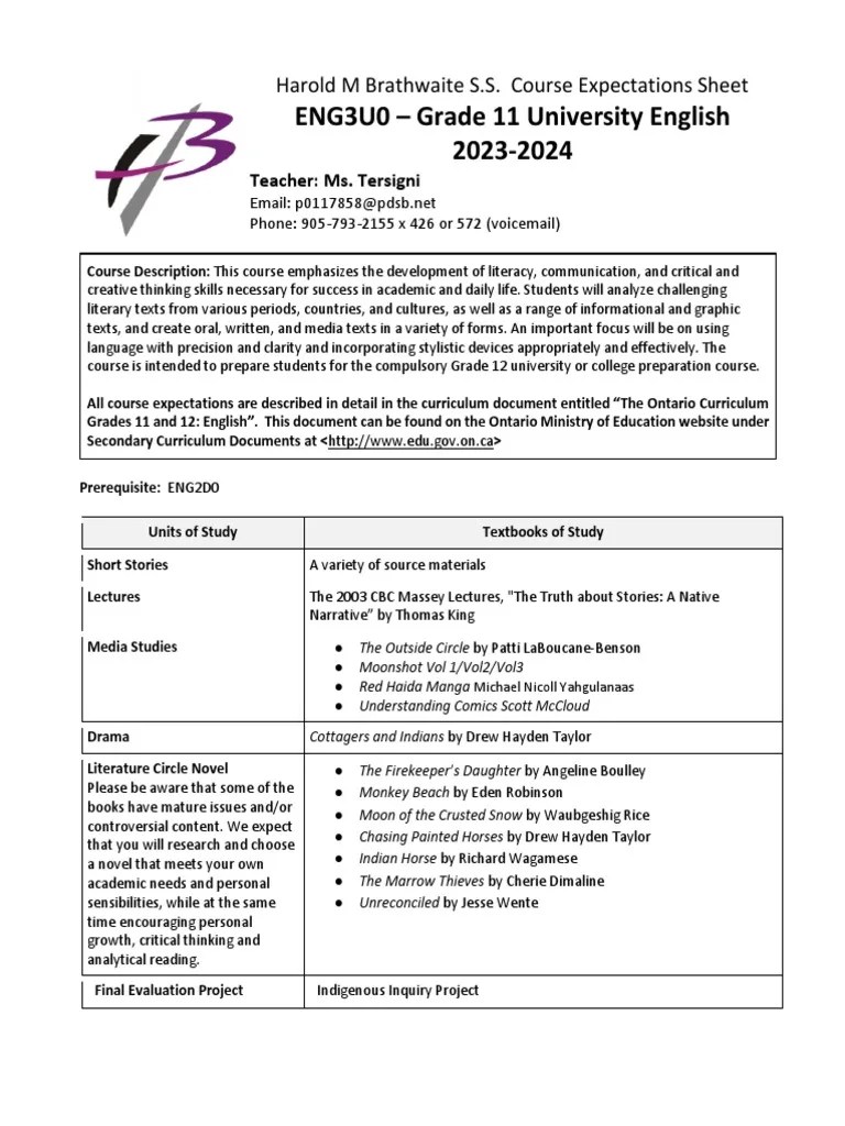ENG3U0 Course Outline 2023-2024 | PDF | Plagiarism | Curriculum