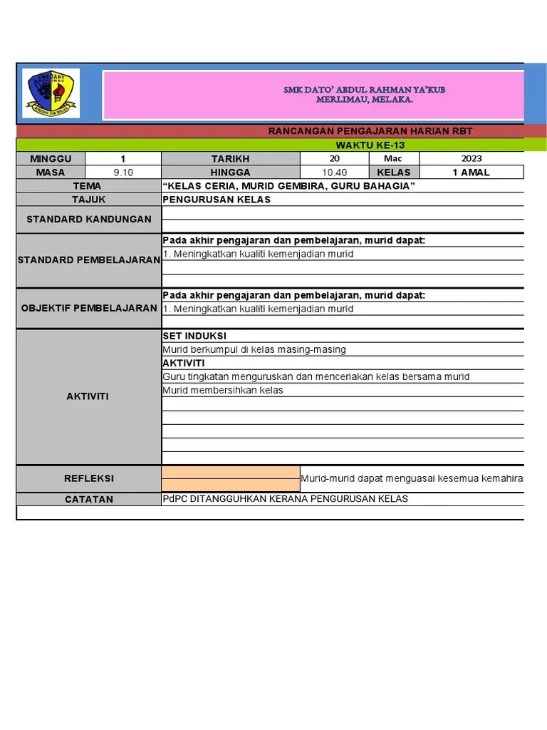 RPH RBT Tingkatan 1 | PDF