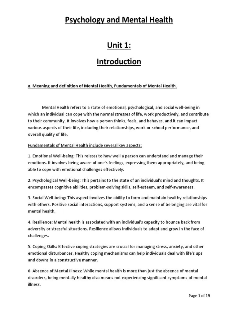 Psychology And Mental Health - IV Sem | PDF | Mental Health | Mental ...