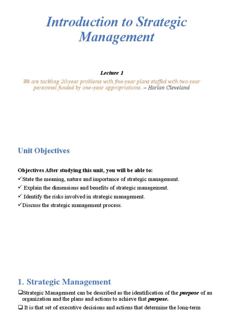 Introduction To Strategic Management Unit 1 | PDF | Strategic ...