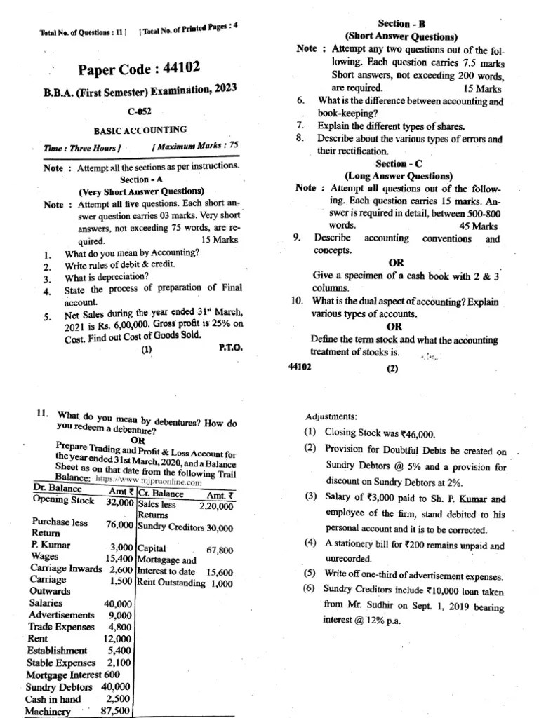 Bba 1 Sem Basic Accounting 44102 2023 | PDF