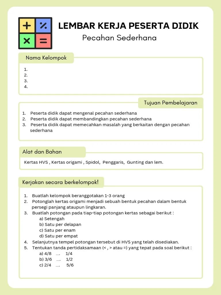 LKPD - Pecahan (Kelas 3) - Expert Teaching | PDF
