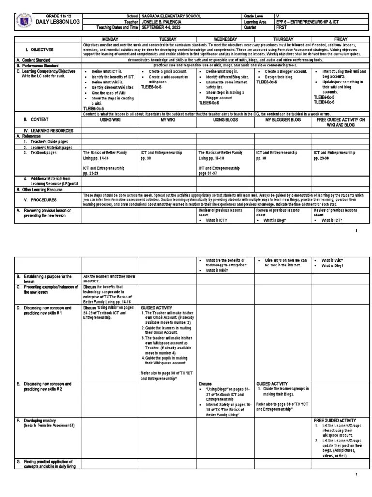 Tle 6 Ict Week 1 DLL | PDF | Educational Technology | Learning