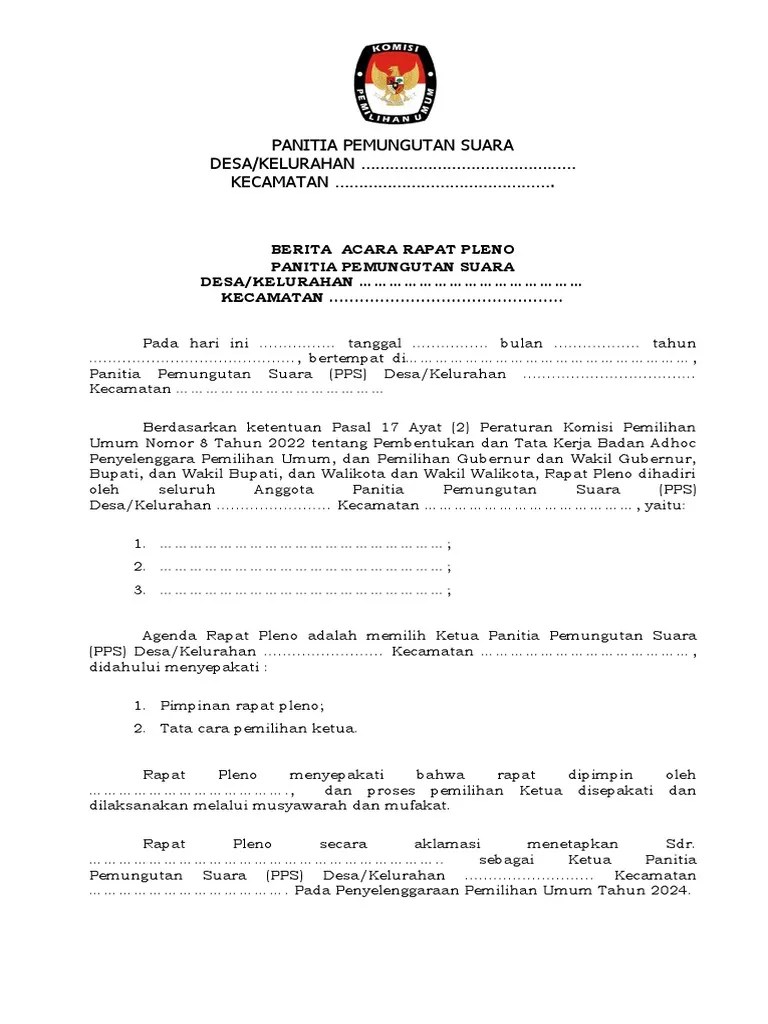 Ba Pleno PPS Tentang Pemilihan Ketua PPS Pemilu 2024 | PDF