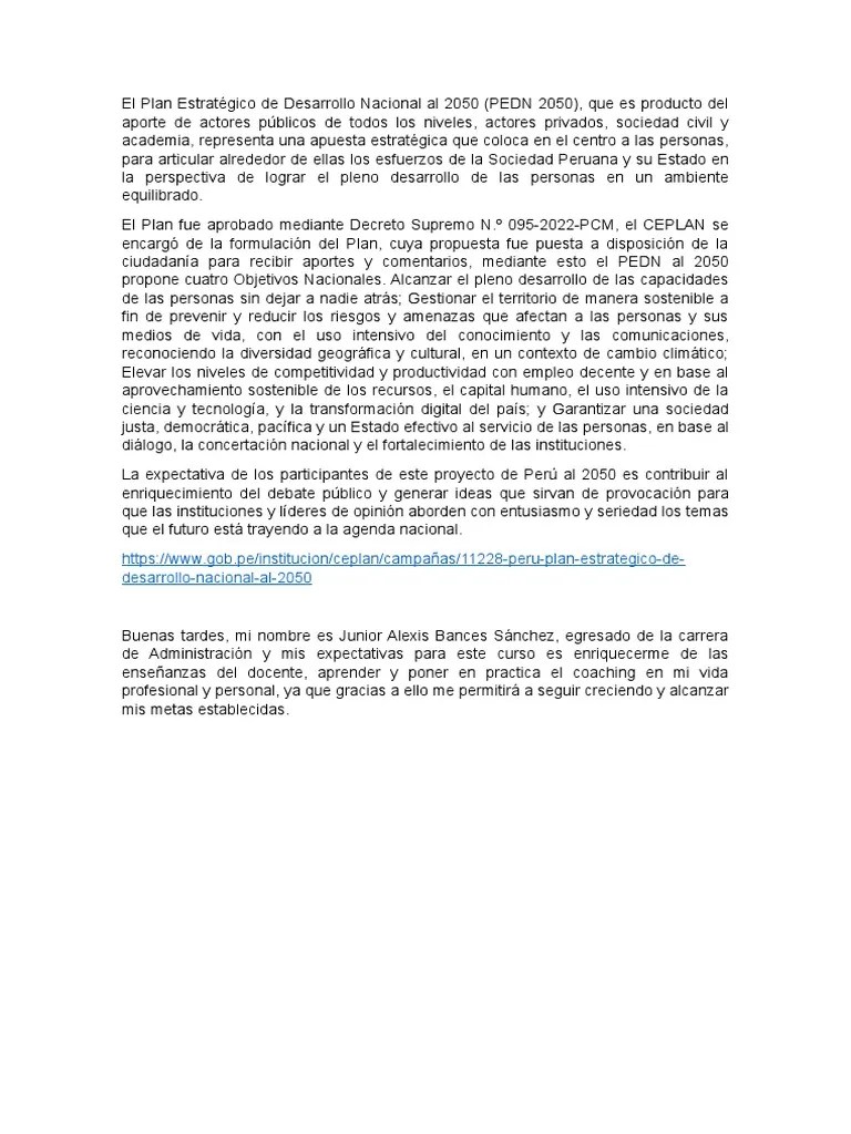 El Plan Estratégico De Desarrollo Nacional Al 2050 | PDF