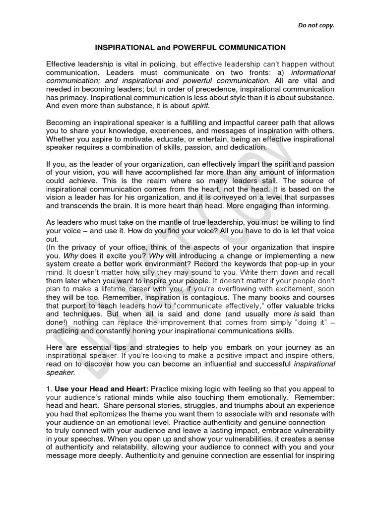 Inspirational And Powerful Communication | PDF | Body Language | Persuasion