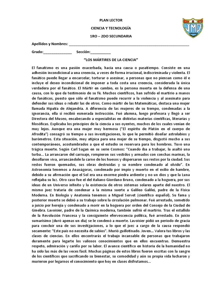 Plan Lector 1ro Y 2do Secundaria | PDF