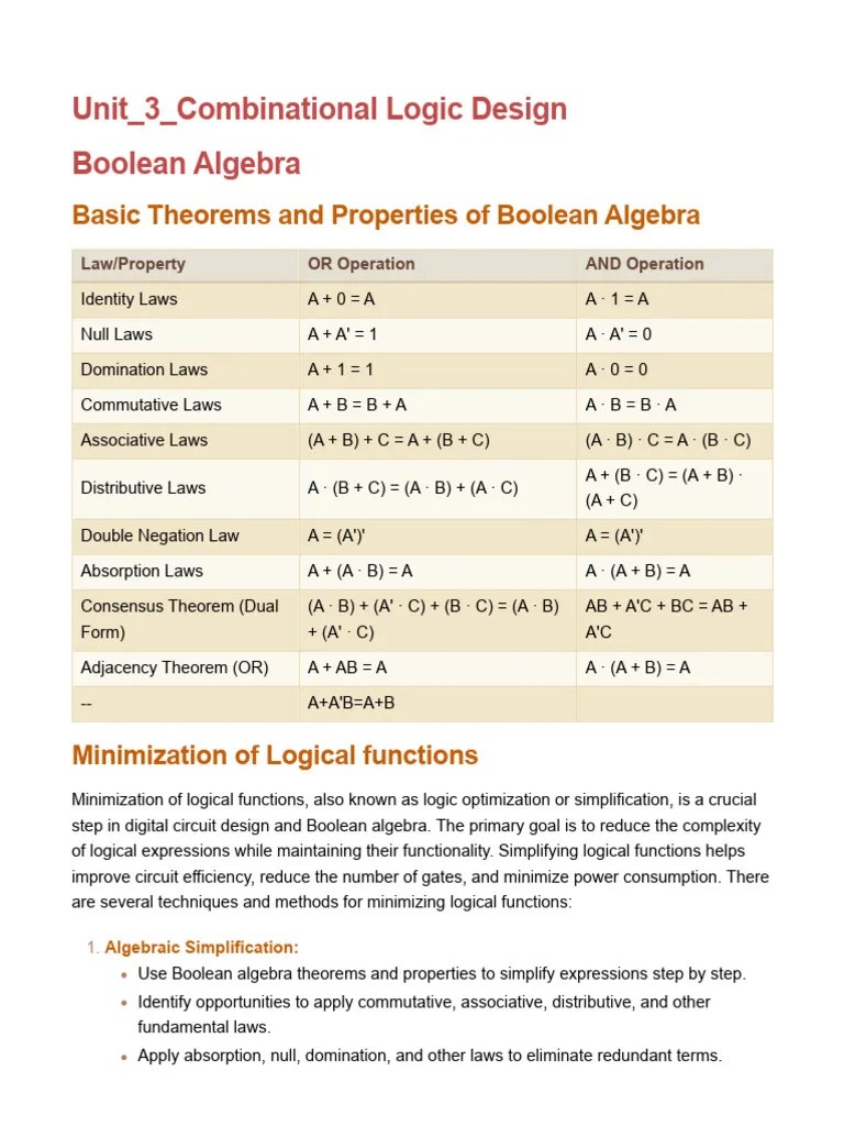Unit - 3 - Combinational Logic Design | PDF | Boolean Algebra ...