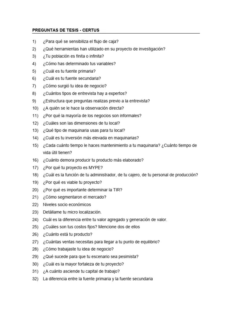 Preguntas Formuladas En TESIS - Parte 2 | PDF