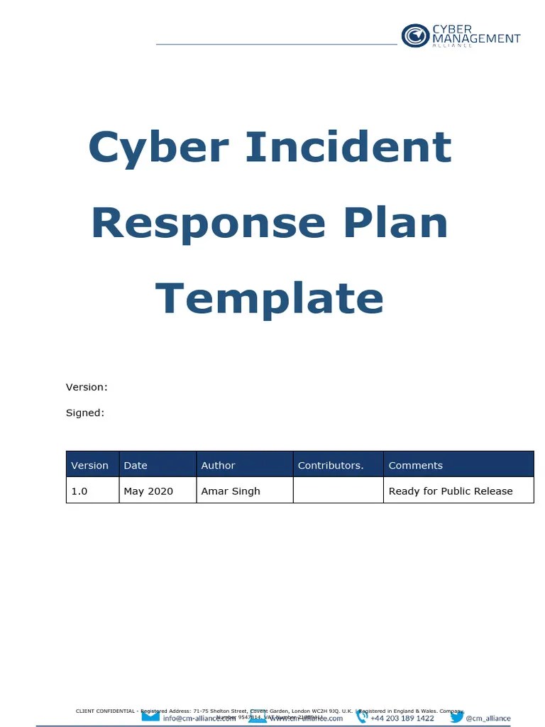 CMA Cyber Incident Respons Plan Template Public | PDF | Crisis Management | Computer Security
