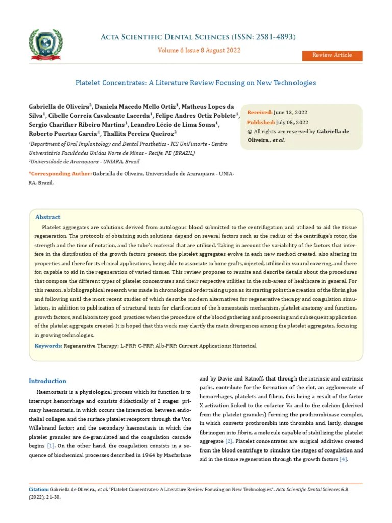 Revisão De Literatura De PRF | PDF | Coagulation | Platelet