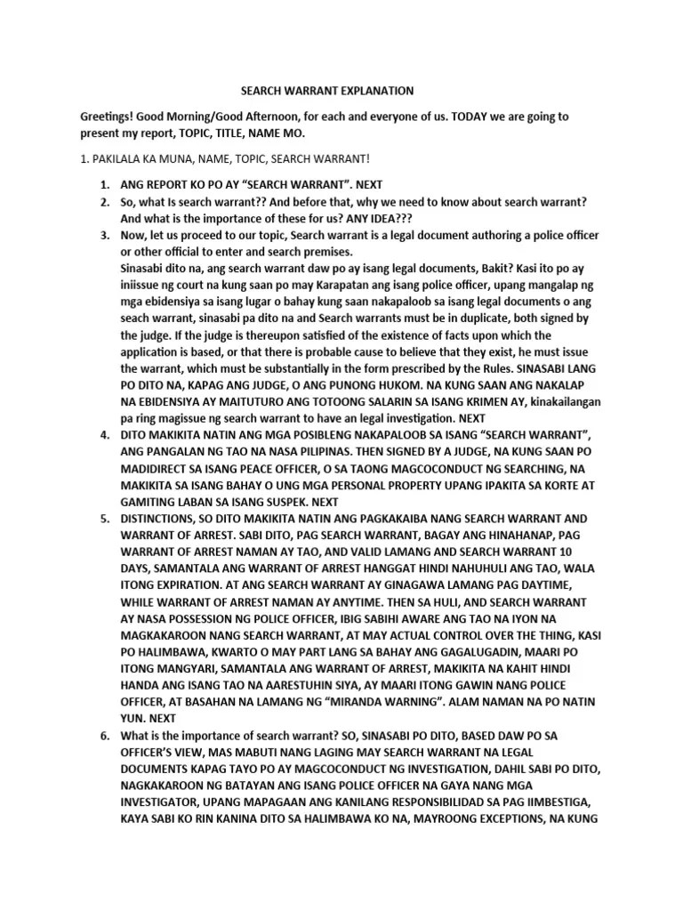 Search Warrant Explanation | PDF