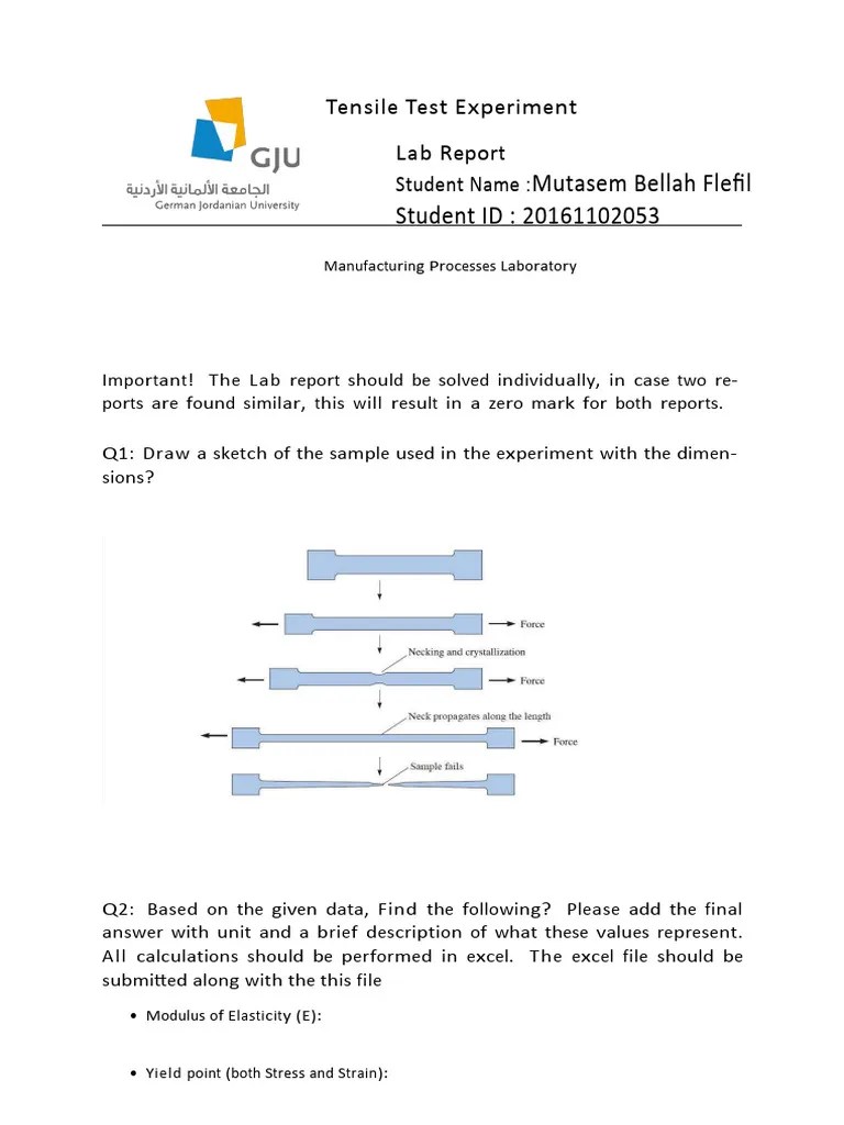 Tensile Report | PDF | Deformation (Engineering) | Ultimate Tensile ...