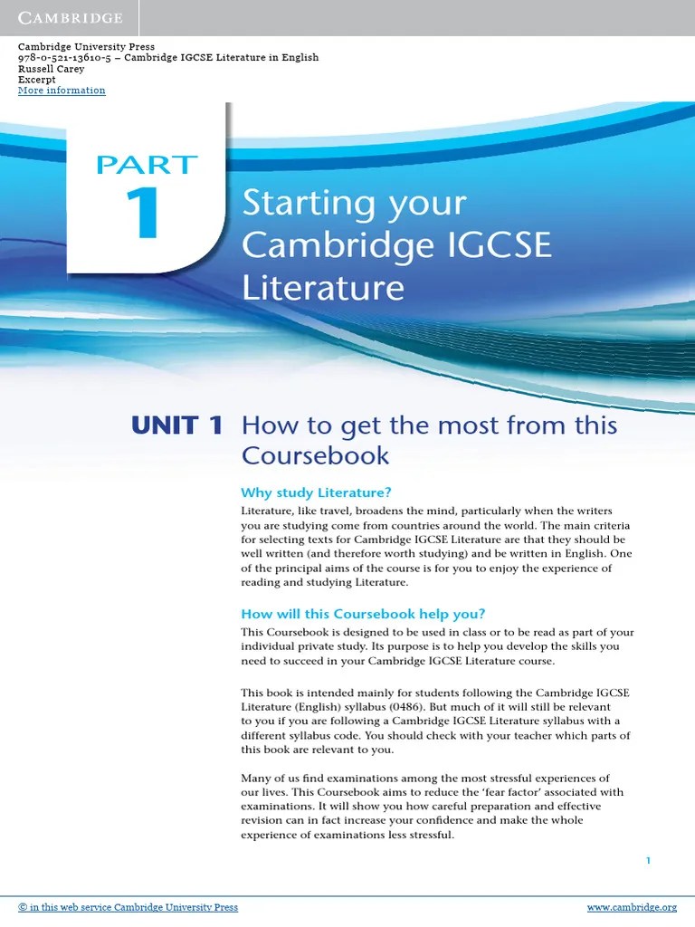 Cambridge Igcse Literature In English | PDF | Poetry | Books
