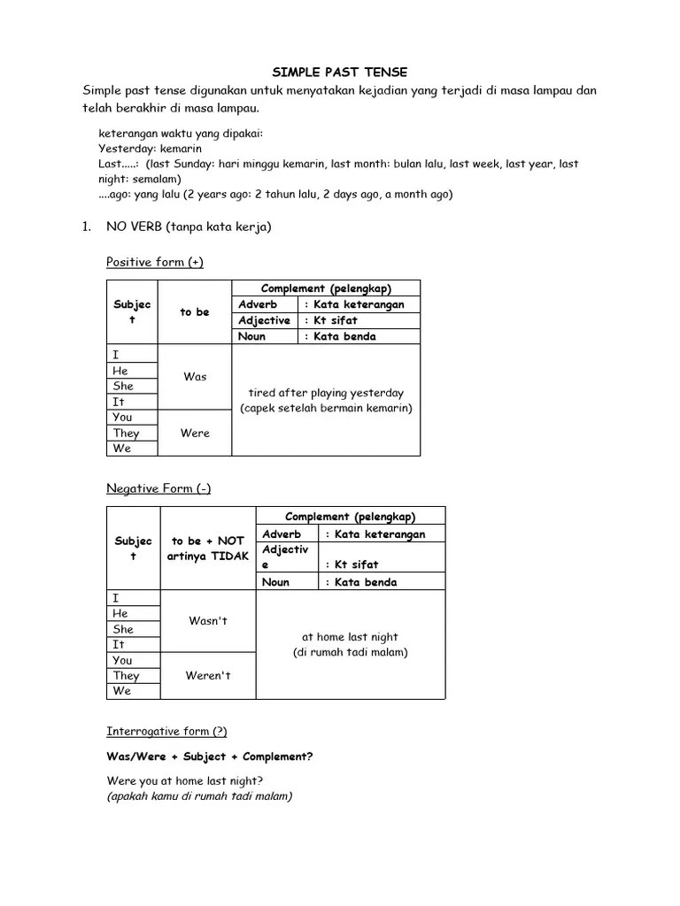 Simple Past Tense | PDF | Adjective | Subject (Grammar)
