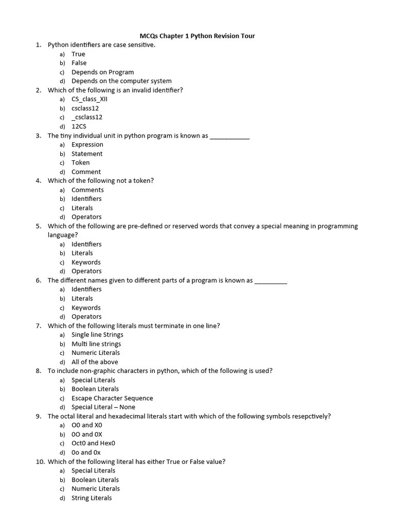 Class 12 CS Revision Tour MCQ | Download Free PDF | Parameter (Computer ...