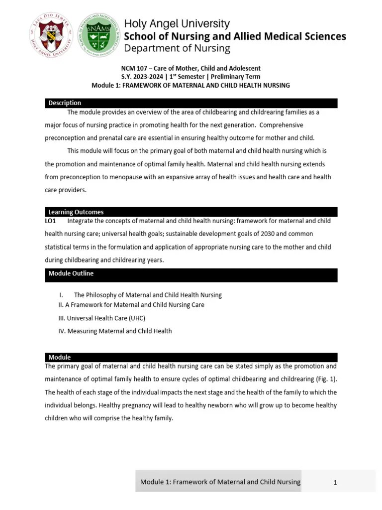 Module 1 - Framework Of Maternal And Child Health Nursing 2023 | PDF ...