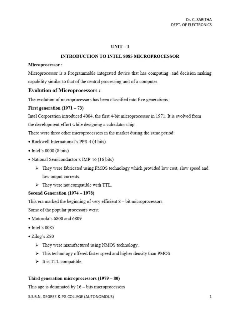 Unit I Microprocessor Notes | Download Free PDF | Microprocessor ...
