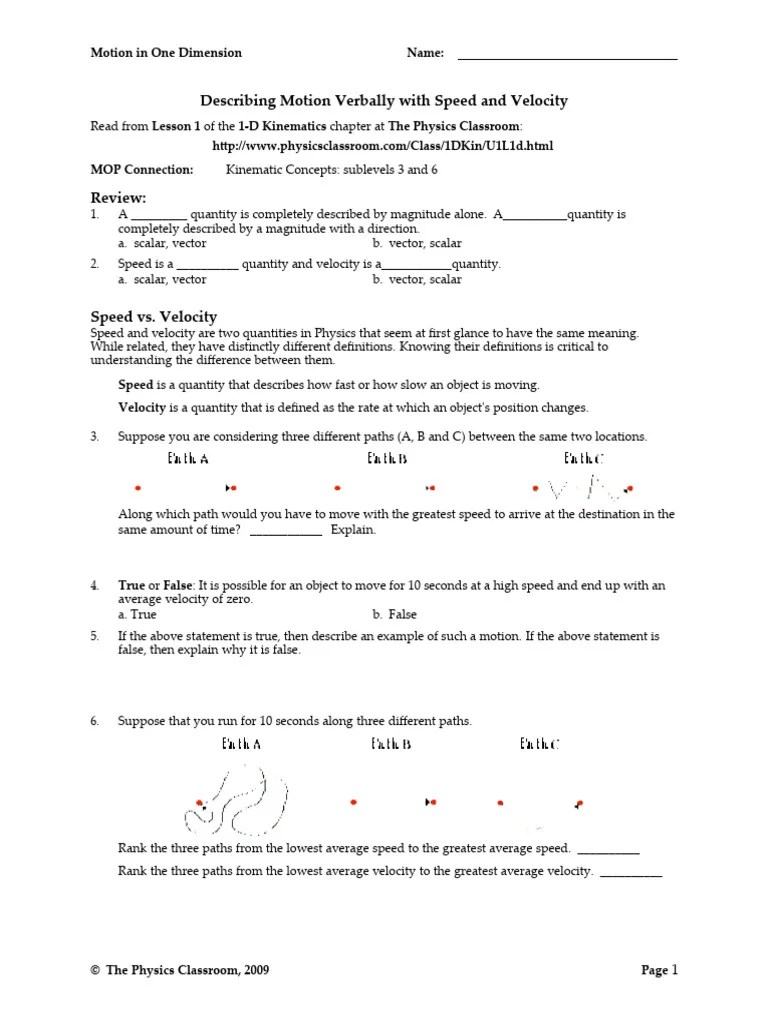 Speed And Velocity | PDF | Velocity | Speed
