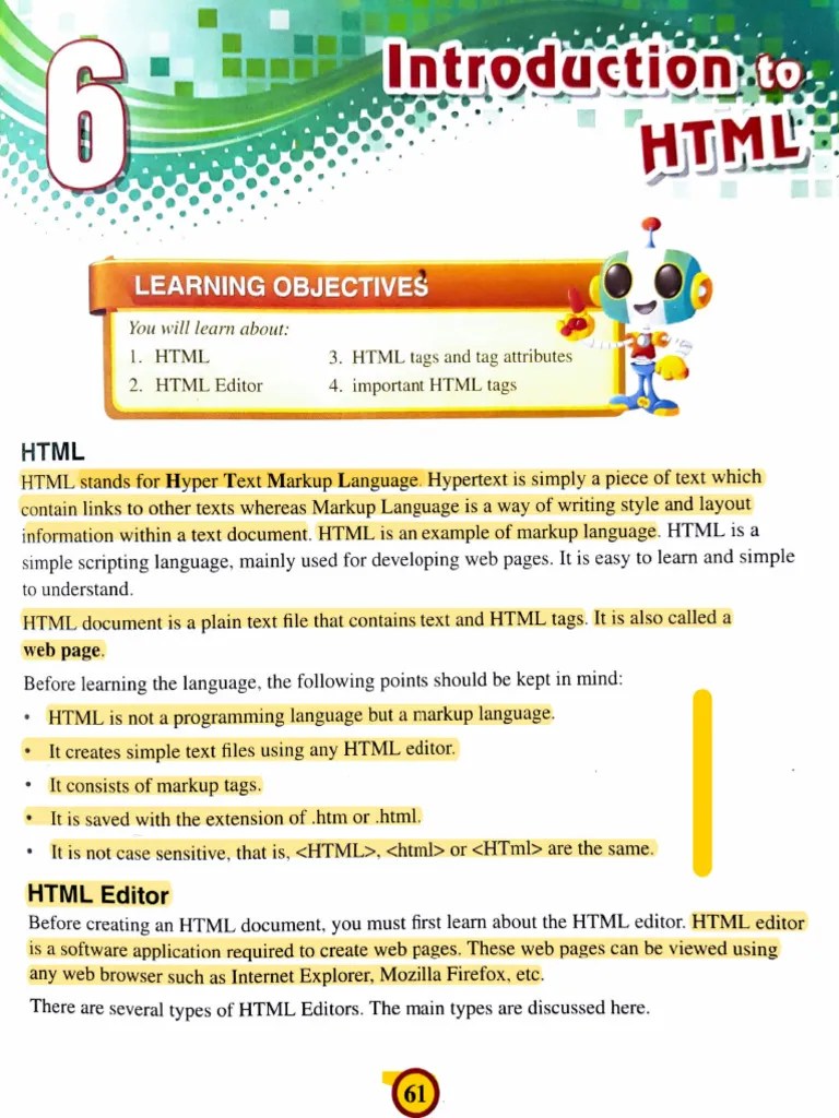 Class 6 Chapter 6 Introduction To HTML | PDF | Html | Html Element