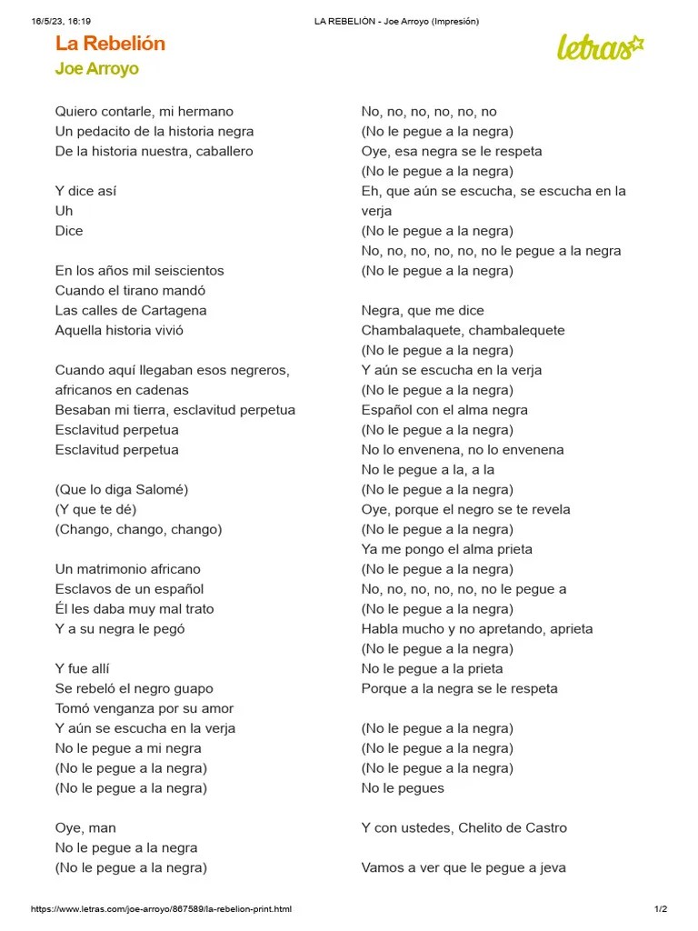 LA REBELIÓN - Joe Arroyo (Impresión) | PDF | Esclavitud | Trabajo No Libre